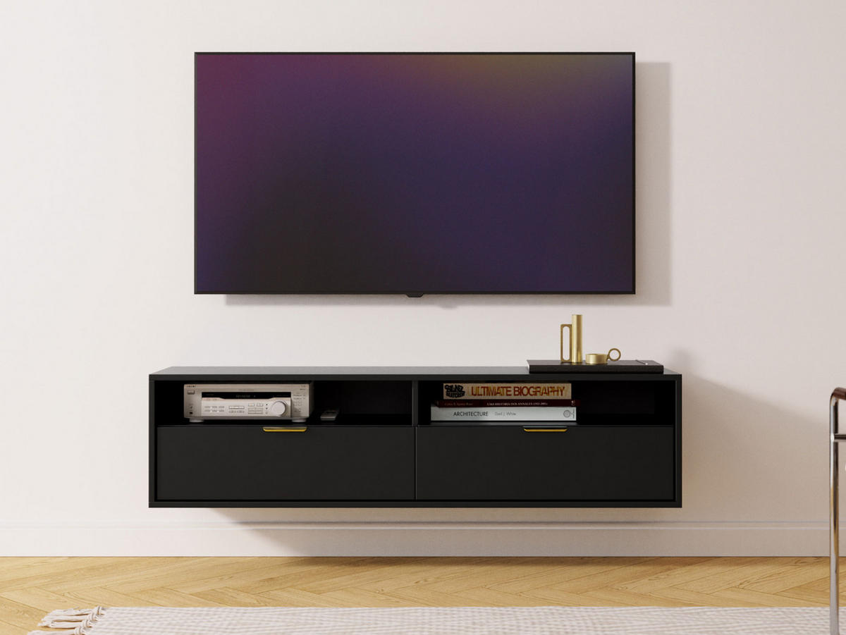 TV-LOWBOARD Queen 140 - Goldfarben/Schwarz, Holzwerkstoff/Metall (140/35/33cm) - MIRJAN24
