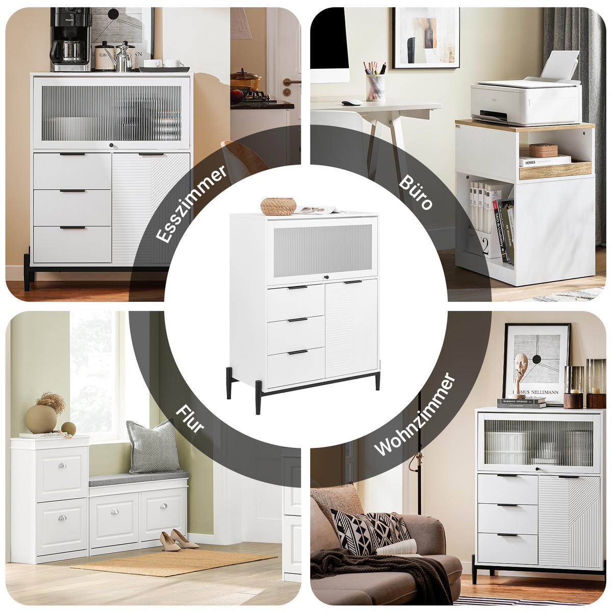 SIDEBOARD Weiß - Weiß, Glas/Holzwerkstoff (86/108/40cm) - SoBuy