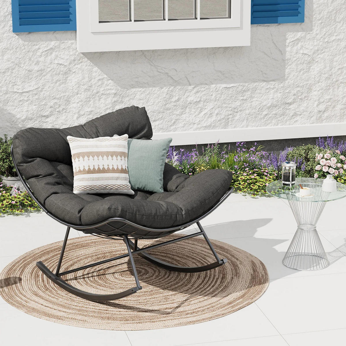 SCHAUKELSTUHL, Outdoor Papasan, mit Metallrahmen, Dunkelgrau - Dunkelgrau, Textil (71/82.8/89cm) - Kaket