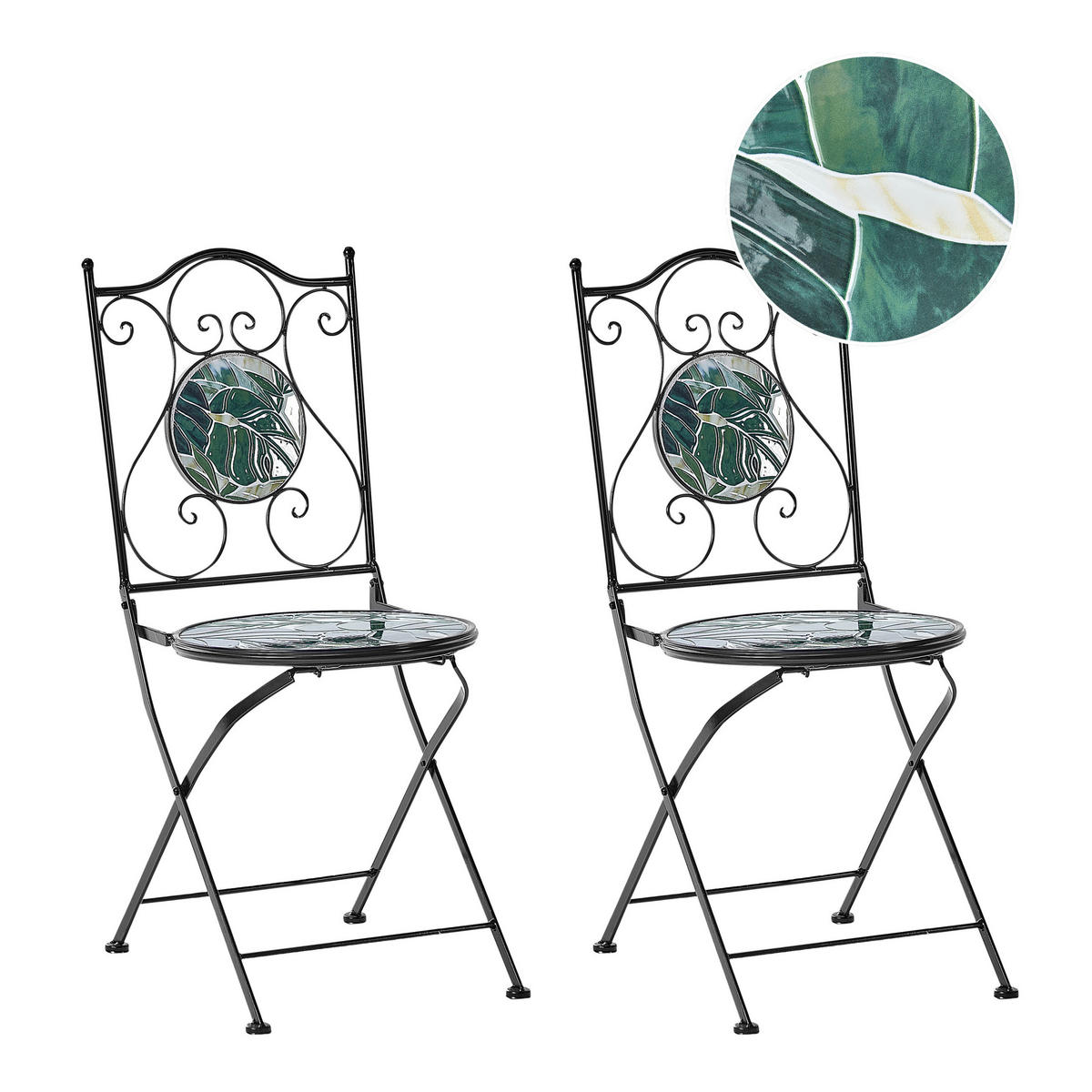 GARTENSTUHL 2er-Set Metall Schwarz Cozzana - Schwarz/Grün, Metall (40/90/45cm) - Beliani