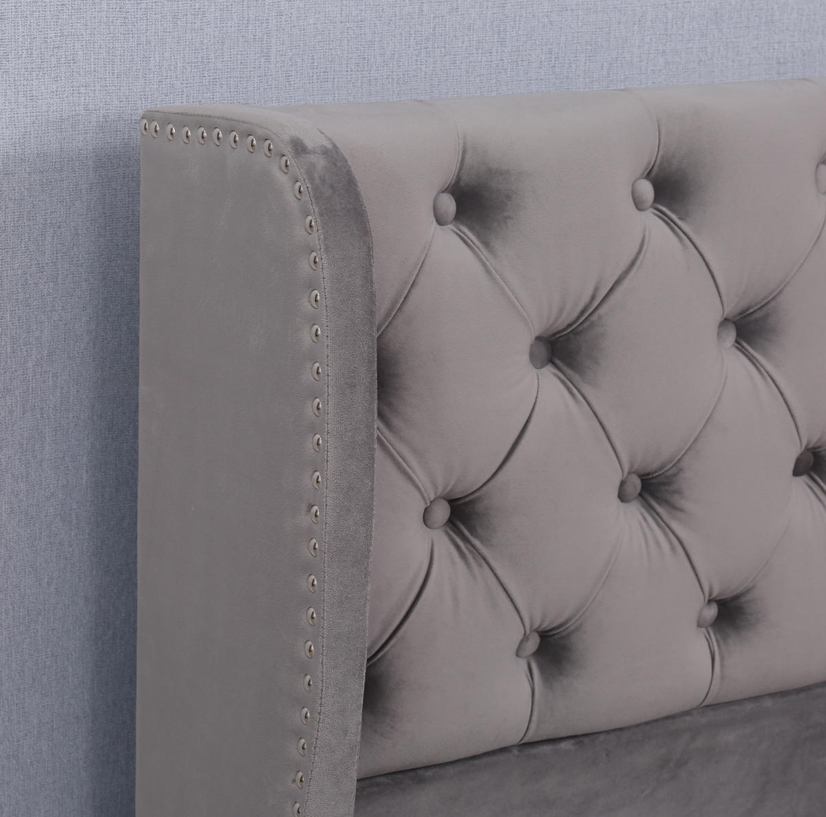 POLSTERBETT 180/200 cm Grau aus Samt mit Bettkasten - Grau, Textil (180/200cm) - OKMYHOME