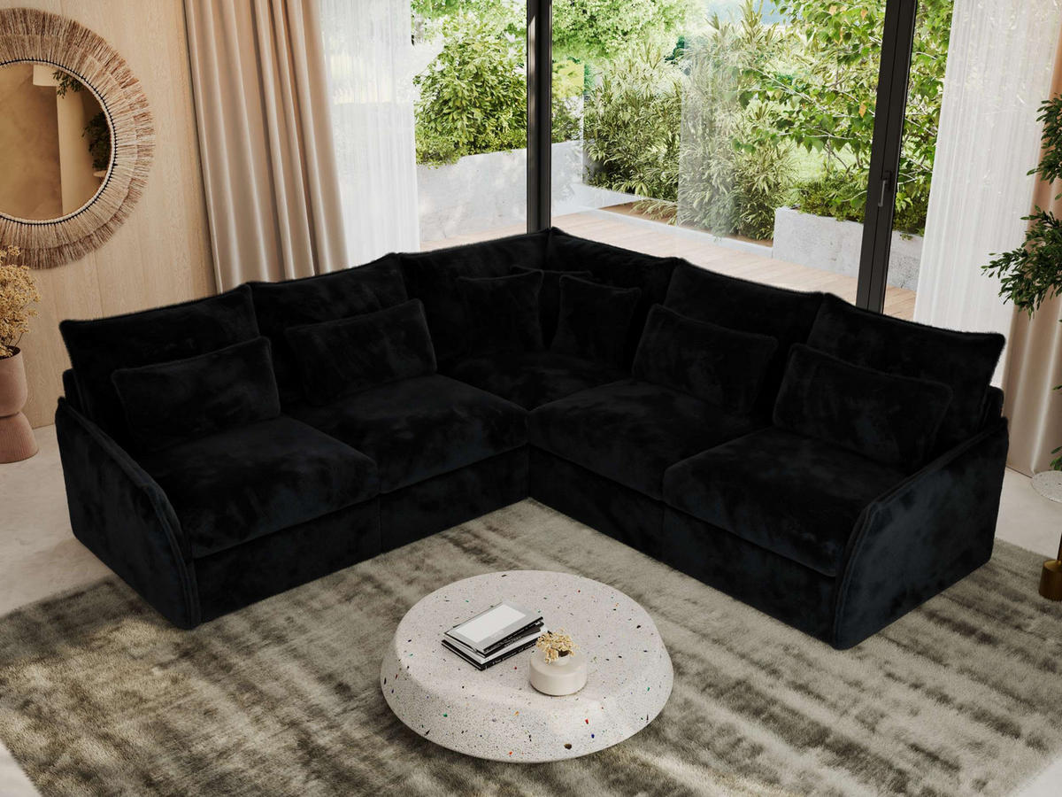 ECKSOFA VERSO L Schwarz Plüsch - Schwarz, Kunststoff/Textil (270/270cm) - MKS