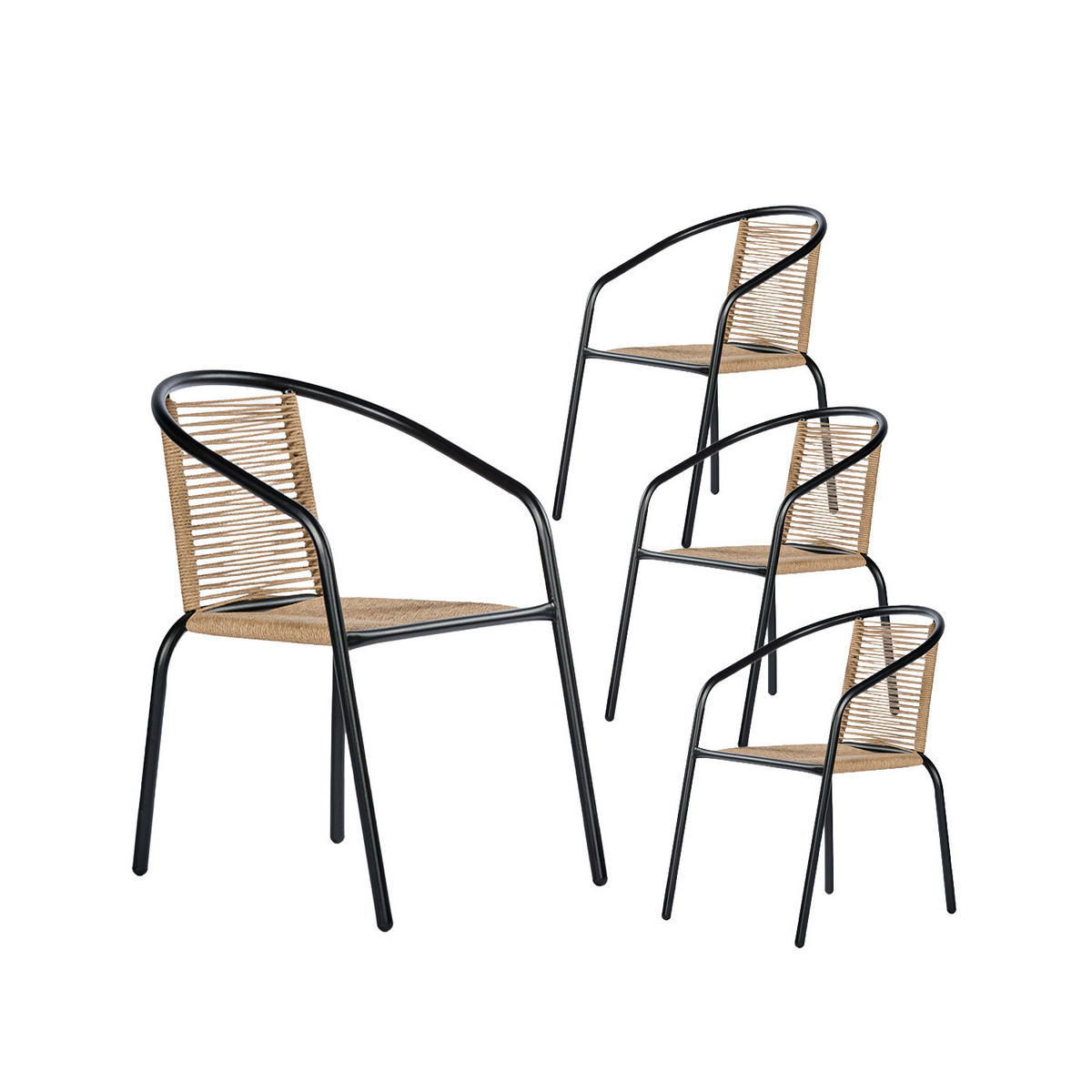 GARTENSTUHL Sakda Schwarz 52 cm x 74 cm 4er-Set - Schwarz, Metall (52/74/66cm) - Klast Home