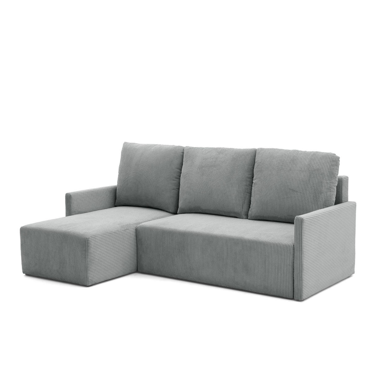 ECKSOFA GARDA L universell links/rechts montierbar mit Schlaffunktion 132x198 cm Cord Grau - Schwarz/Grau, Holz/Kunststoff (209/145cm) - NACANAPA