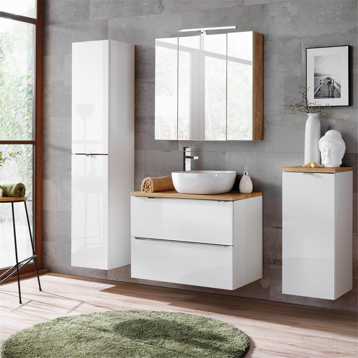 BADMÖBEL-SET 4-TLG. Toskana-56 - Weiß, Holzwerkstoff (190/190/46cm) - Lomado