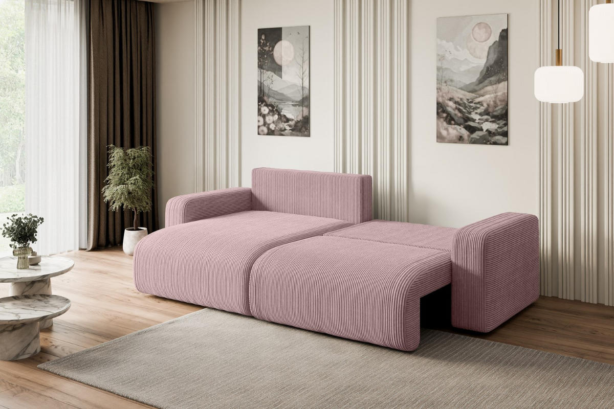 ECKSOFA mit Schlaffunktion und Bettkasten KLEEA-L - 247x143x83 cm Rosa Cord - Schwarz/Rosa, Holzwerkstoff/Kunststoff (247/143cm) - ALTDECOR