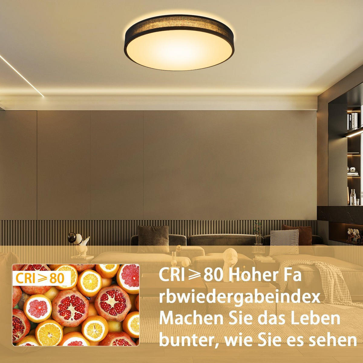 LED stropna svjetiljka Debra 38x38x6 cm - crna, tekstil (38/38/6cm) - Nettlife