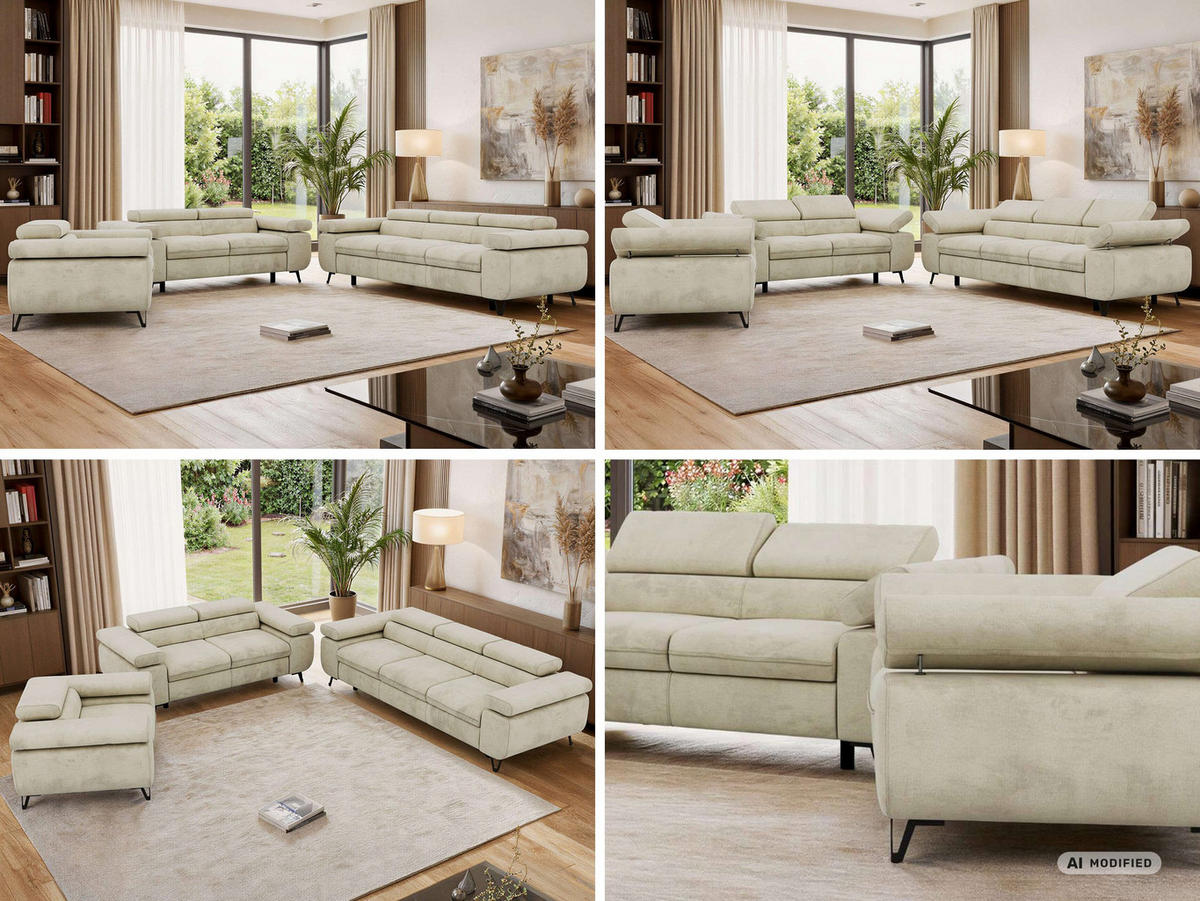 SEDACÍ SOUPRAVA PETER 1+2+3 - Béžová Samet - černá/béžová, kov/textil (262/76/99cm) - MKS