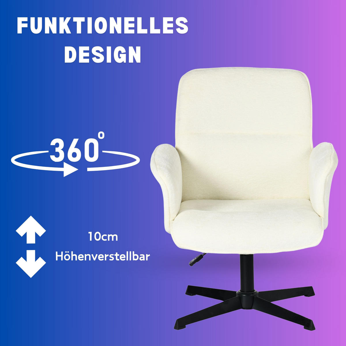 DREHSTUHL Armlehnsessel mit Drehfunktion in Beige, höhenverstellbar - Beige/Weiß, Metall (59.5/93/61.5cm) - Urban Meuble