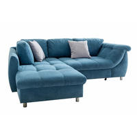 ECKSOFA mit Schlaffunktion, Bettkasten, Wellenunterfederung, Ottomane links B250/T190/H84 cm, Liegefl. 179x190 cm, Mikrofaser Blau / 17102 - Blau/Chromfarben, Textil/Metall (250/190cm) - luma-home