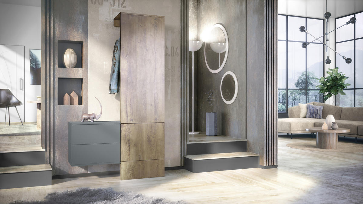 GARDEROBE Carlton Paneel in Eiche Ribbeck - Alteiche, Holzwerkstoff (105/193/35cm) - Vladon