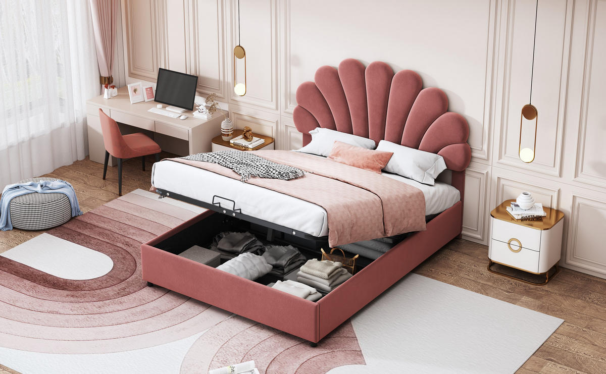 POLSTERBETT 140x200 cm Stauraum Samt rosa - Rosa, Textil (140/200cm) - Fortuna Lai