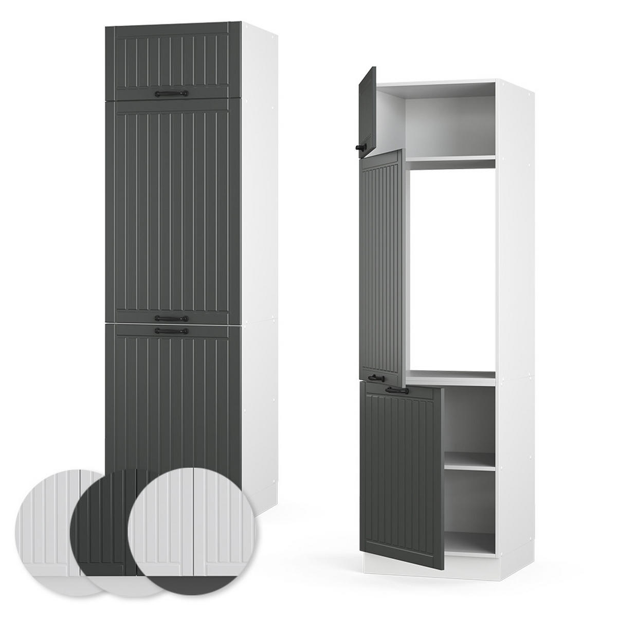 KÜCHENSCHRANK Fame-Line Anthrazit Landhaus 60 cm - Anthrazit/Weiß, Holzwerkstoff (60/206.8/58.1cm) - Vicco