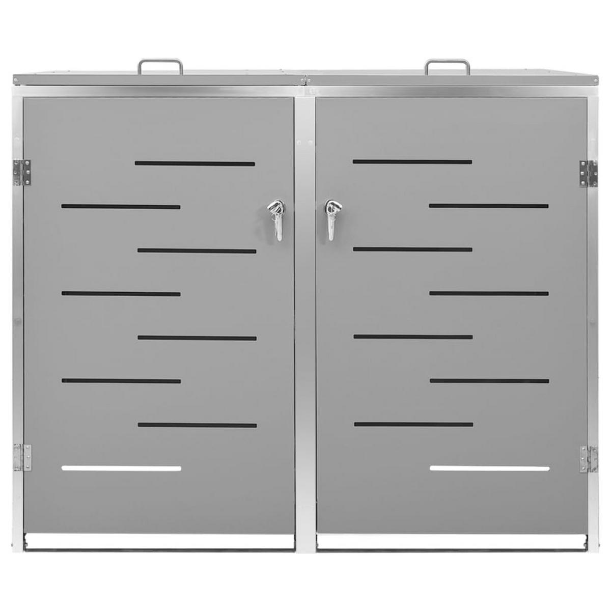 2ER Mülltonnenbox JAGU Edelstahl | Grau | 115,5x138x77,5cm | Für 2 Tonnen 240L - Grau, Metall (138/115.5/77.5cm) - DELUKE