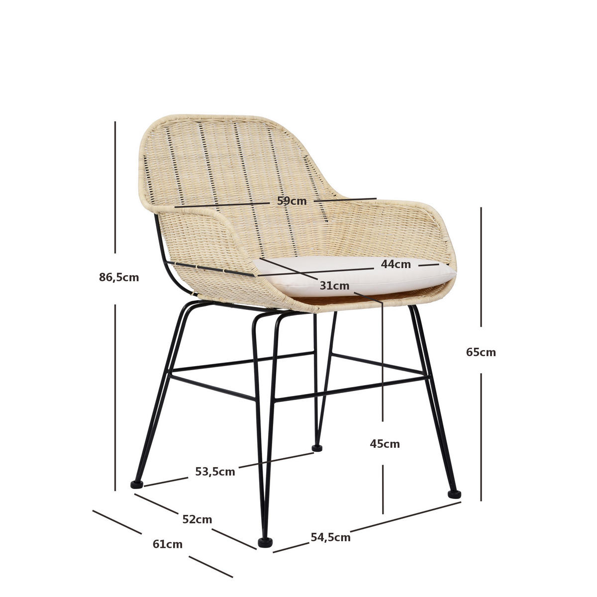 STUHL 2er-Set Rattan Braun - Braun, Holz (59/86/61cm) - Nordlys