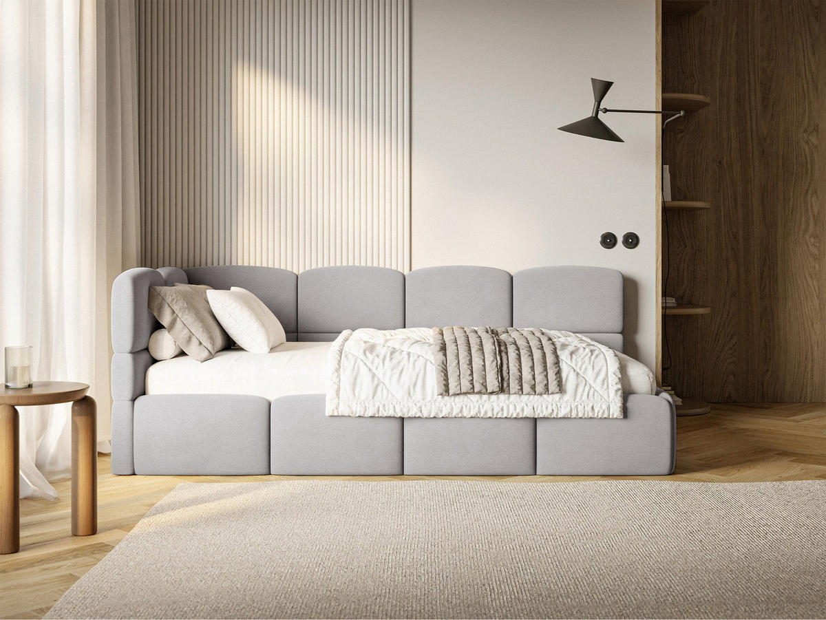 ŠTUDENTSKÁ POSTEĽ Cloudy svetlosivá 90x200 cm, záhlavie vľavo, zamat - čierna/svetlosivá, textil/plast (90/200cm) - Selsey