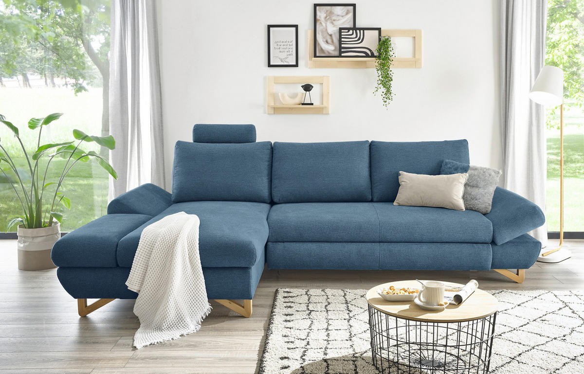 ECKSOFA blau Struktur-Stoff, Wohnzimmer Sofa - Blau, Holz/Textil (166/284cm) - Furn.Design