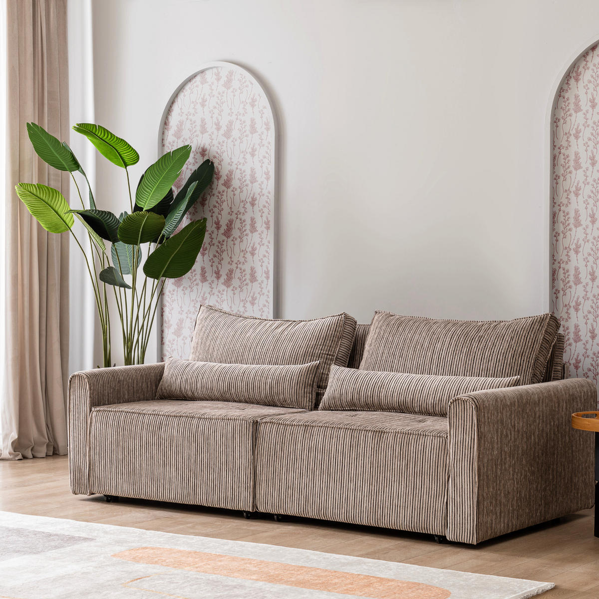 ECKSOFA mit Schlaffunktion 8 fach verstellbare Rückenlehne - Beige, Holz (137/190cm) - Gowoll