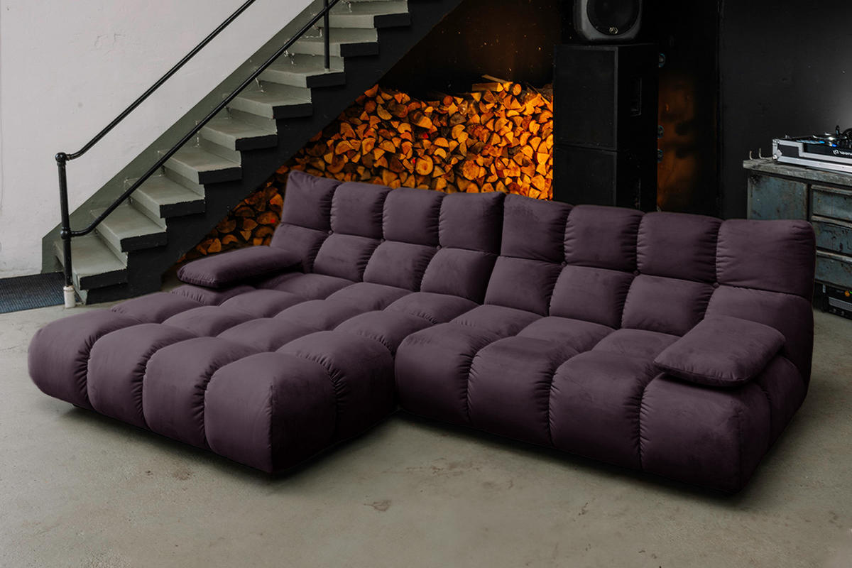 ECKSOFA VIVIEN Violett Velvet - Violett/Schwarz, Kunststoff/Textil (290/178cm) - KAWOLA