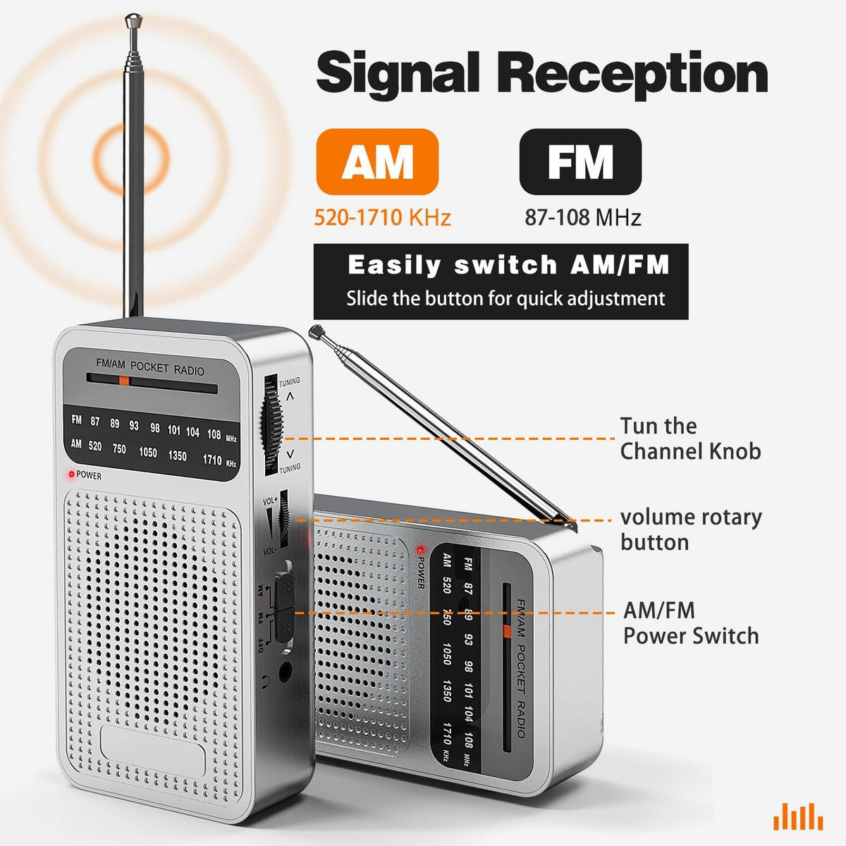 RADIO – FM/AM – Lautsprecher-/Kopfhöreranschluss – Silber - Grau, Kunststoff (13/7.2/3.1cm) - DCA