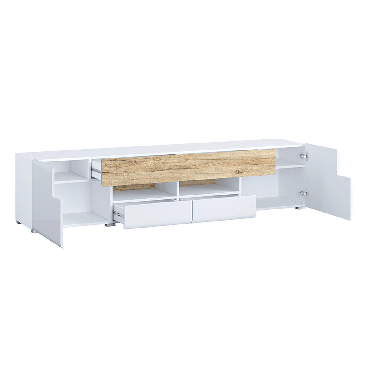 TV STOLÍK Jules Biela a drevo - biela/farba duba, kompozitné drevo (208/47/39cm) - Petits-meubles