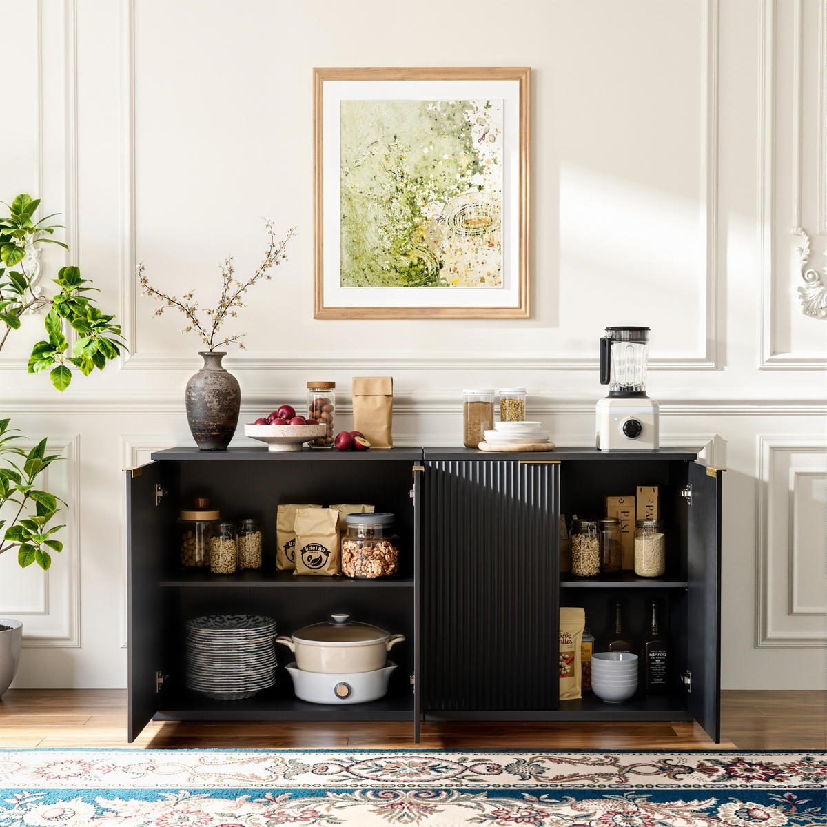 SIDEBOARD 80/40/80 cm schwarz aus MDF mit Faltenfront und Stauraum - Schwarz, Holzwerkstoff (80/80/40cm) - OKWISH