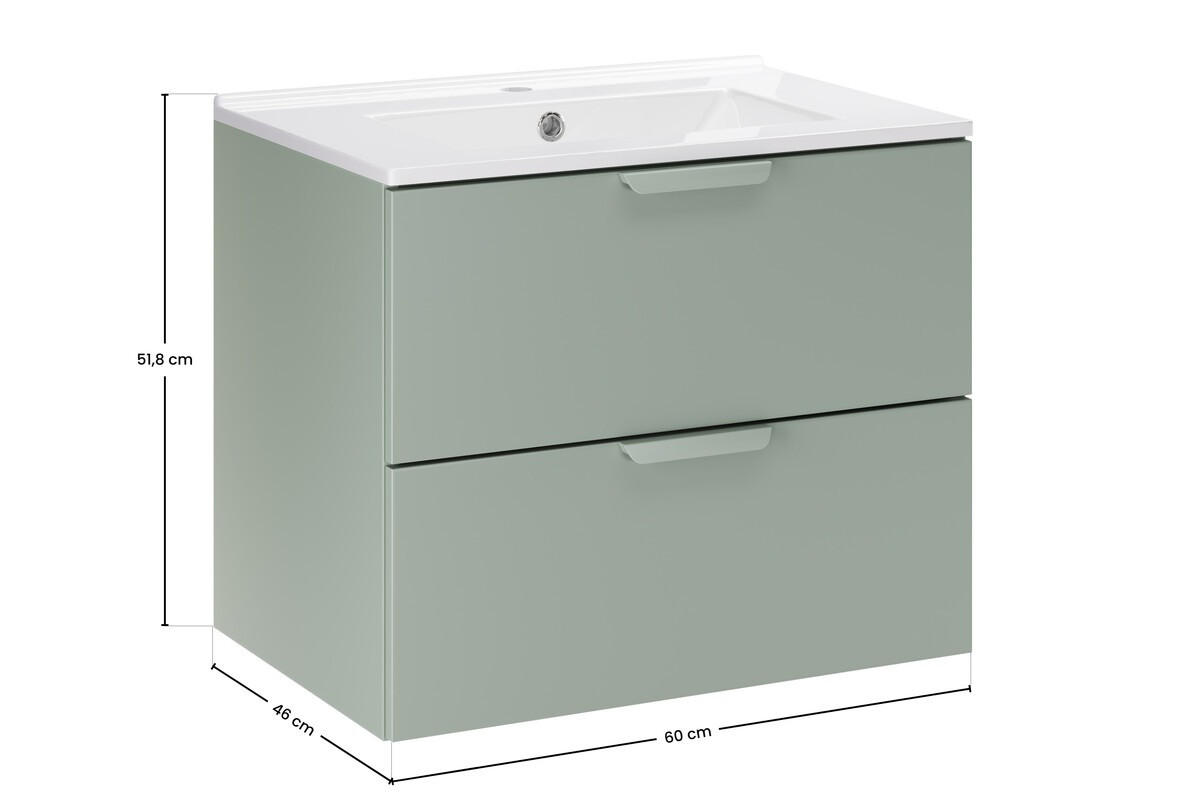 WASCHTISCHKOMBI 60 cm 2 Teile - Aster Green A BM411 in Grün Matt - Weiß Hochglanz/Grün, Holz/Keramik (60/51.8/46cm)