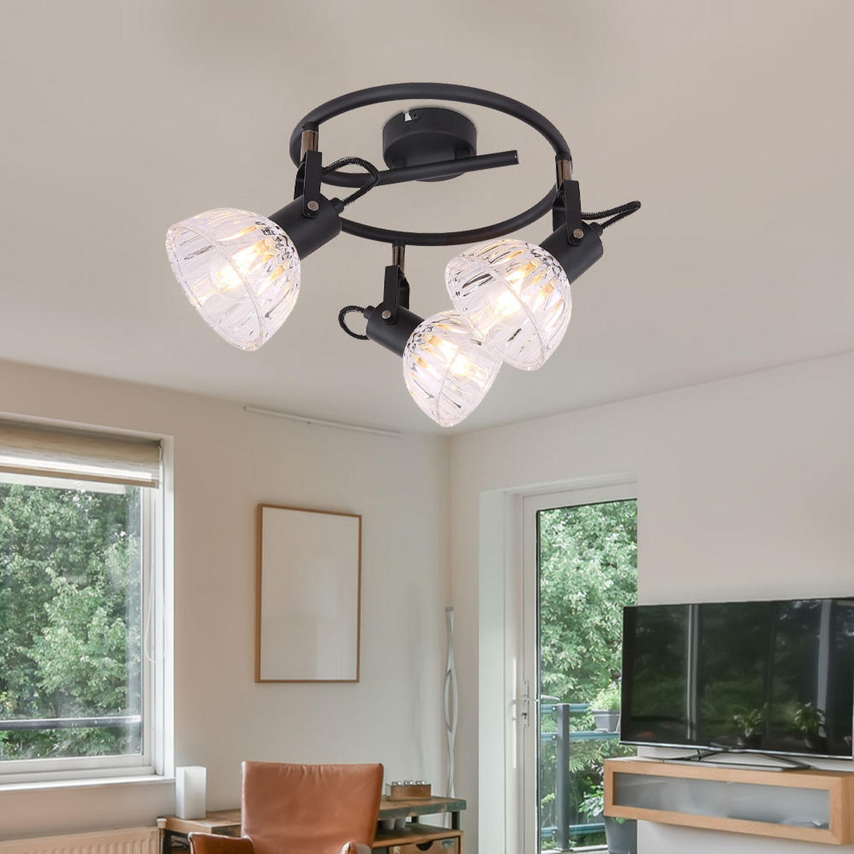 LED DECKENLEUCHTE Vernole Metall Schwarz - Schwarz, Glas (25/25/18cm) - Globo Lighting