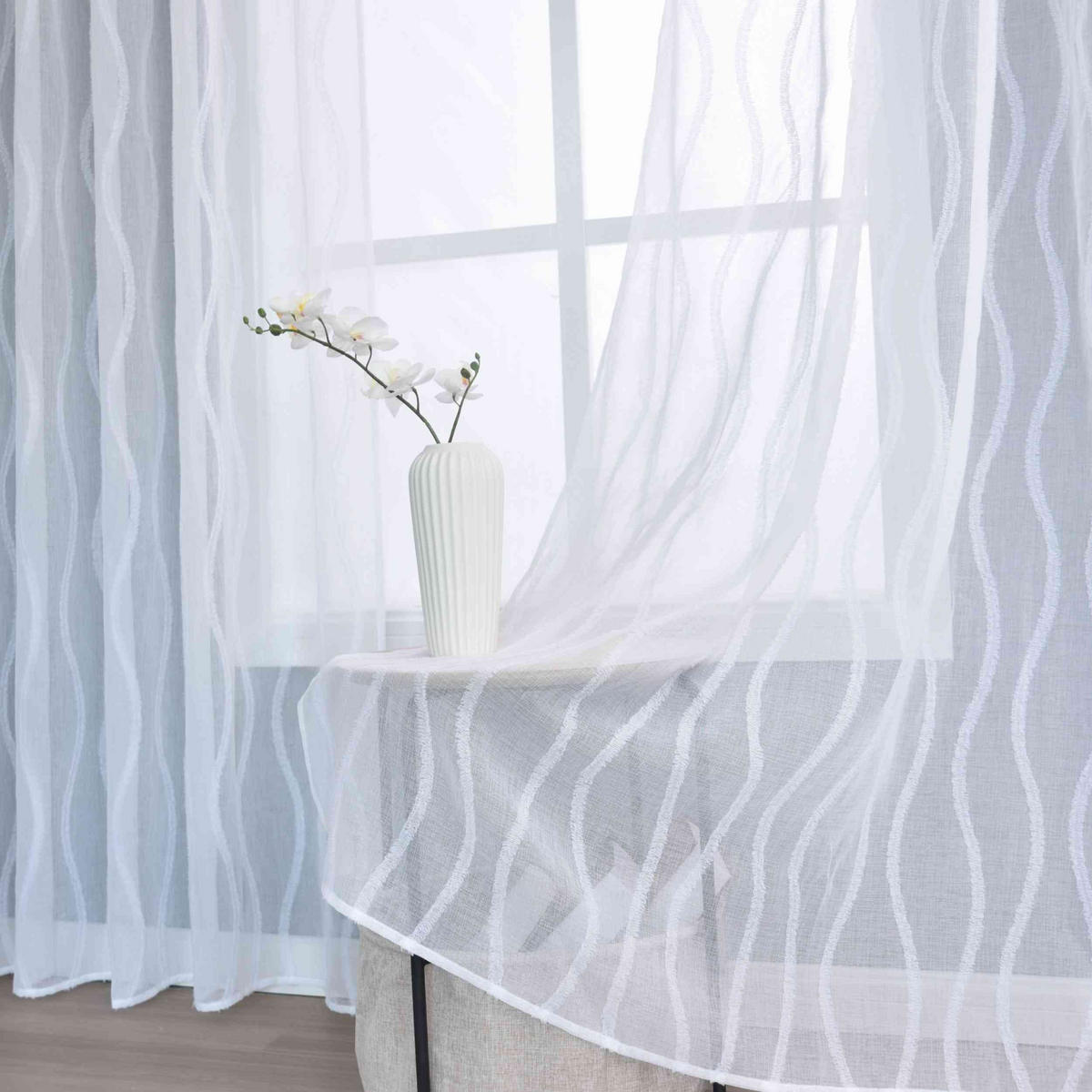 VORHANG VALENCIA HxB 245x140 cm Natur Waves - Weiß, Textil (145/245cm) - Gardinenbox