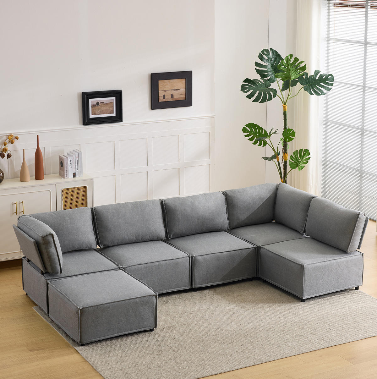 SOFA modular mit Schlaffunktion Hellgrau 3-tlg. - Hellgrau, Holzwerkstoff (152/308cm) - Meubliv