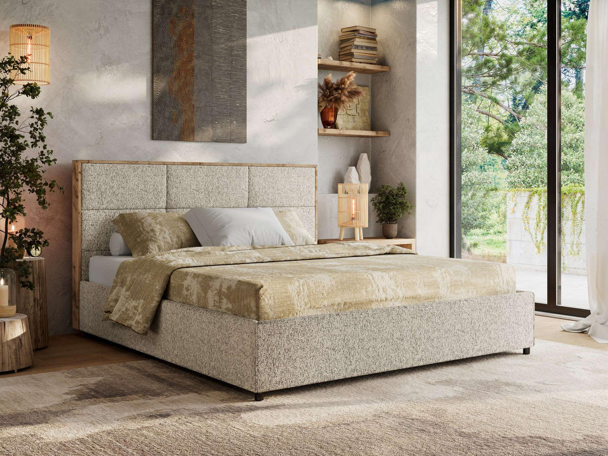 POLSTERBETT LERIO CLASSIC 140/200 - Dunkelbeige Strukture - ohne Matratze - Bronzefarben, Textil (140/200cm) - MKS