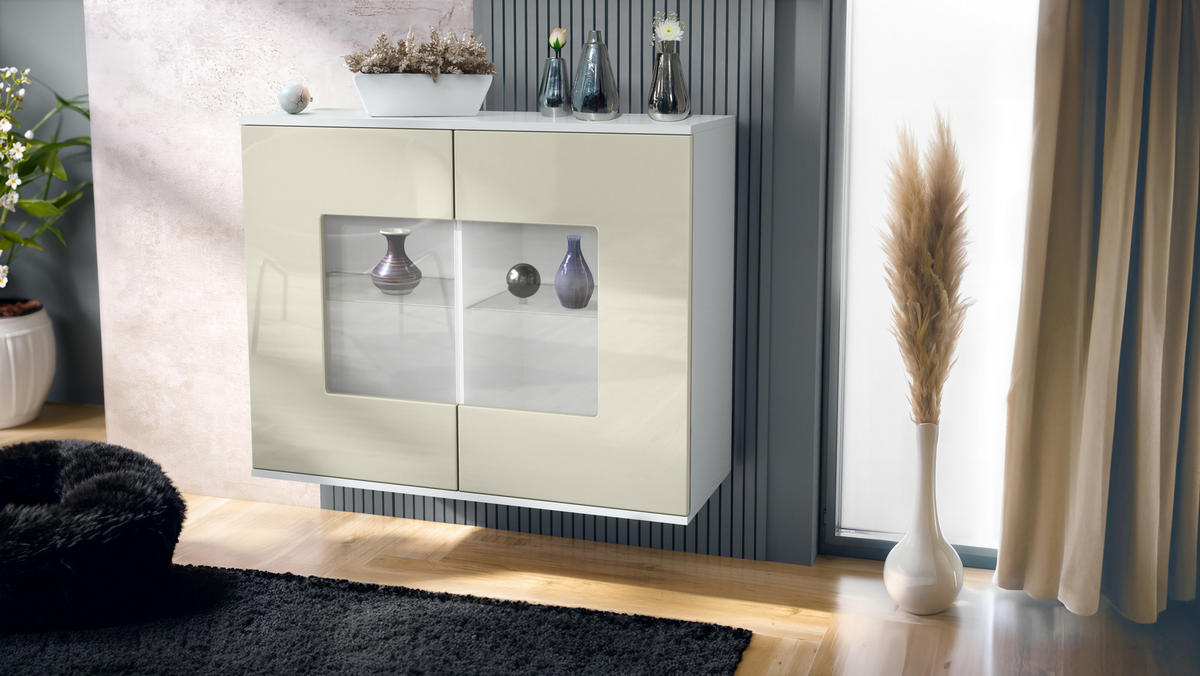 KOMMODE Grömitz Creme Hochglanz - Creme, Holzwerkstoff (92.5/73.5/35cm) - Vladon