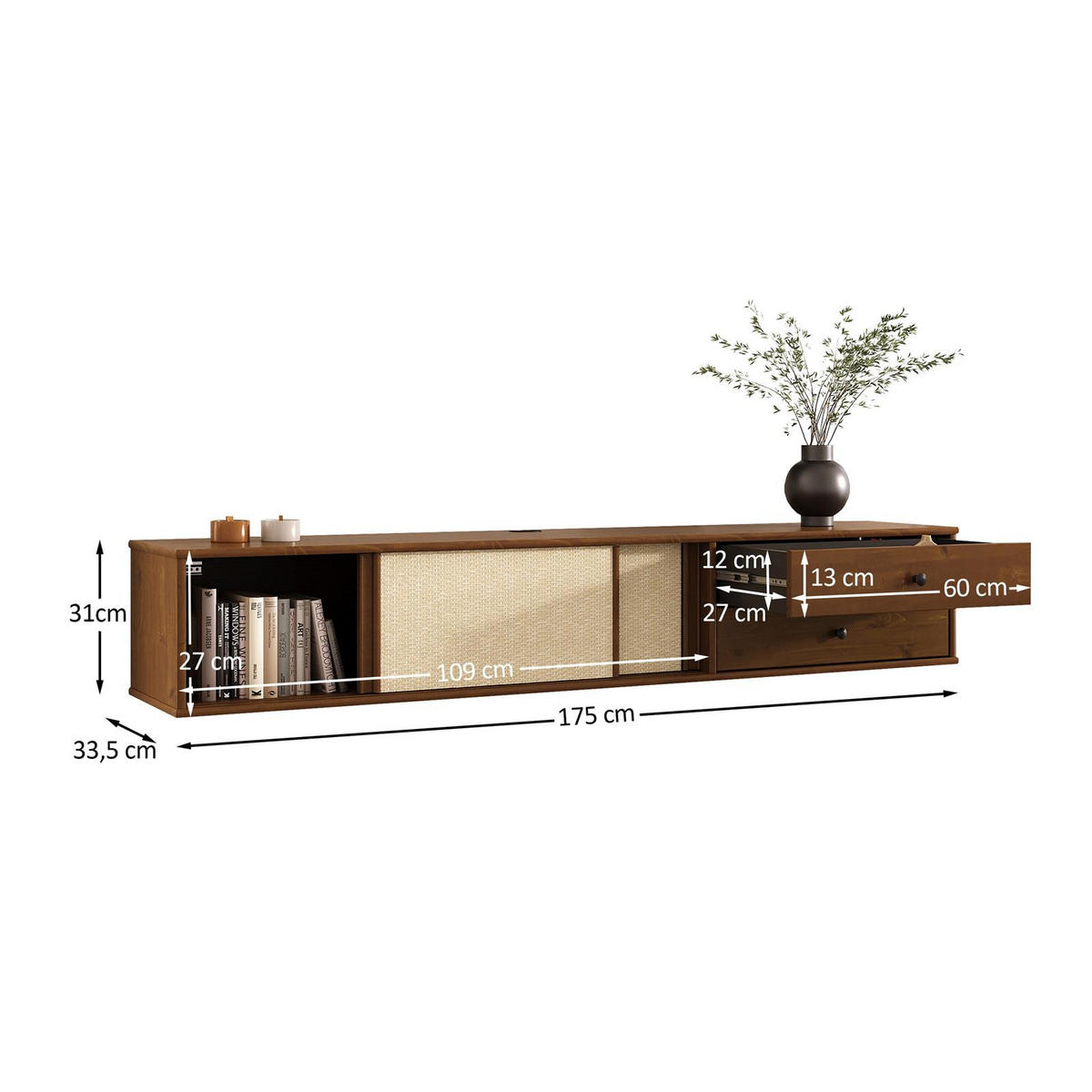 LOWBOARD SIMONA Kastanie - Kastanienfarben, Holz (175/30/34cm) - IDIMEX