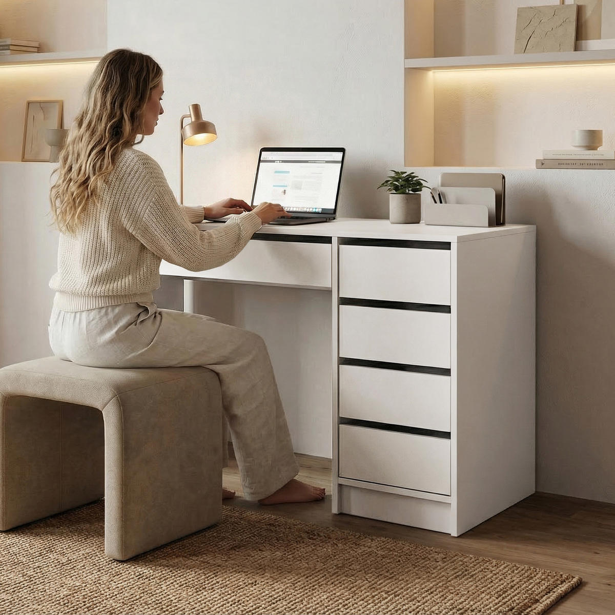 SCHREIBTISCH Malta mit 5 Schubladen, grifflos, Weiß - Weiß, Holzwerkstoff (57/120/75.5cm) - Beautysofa