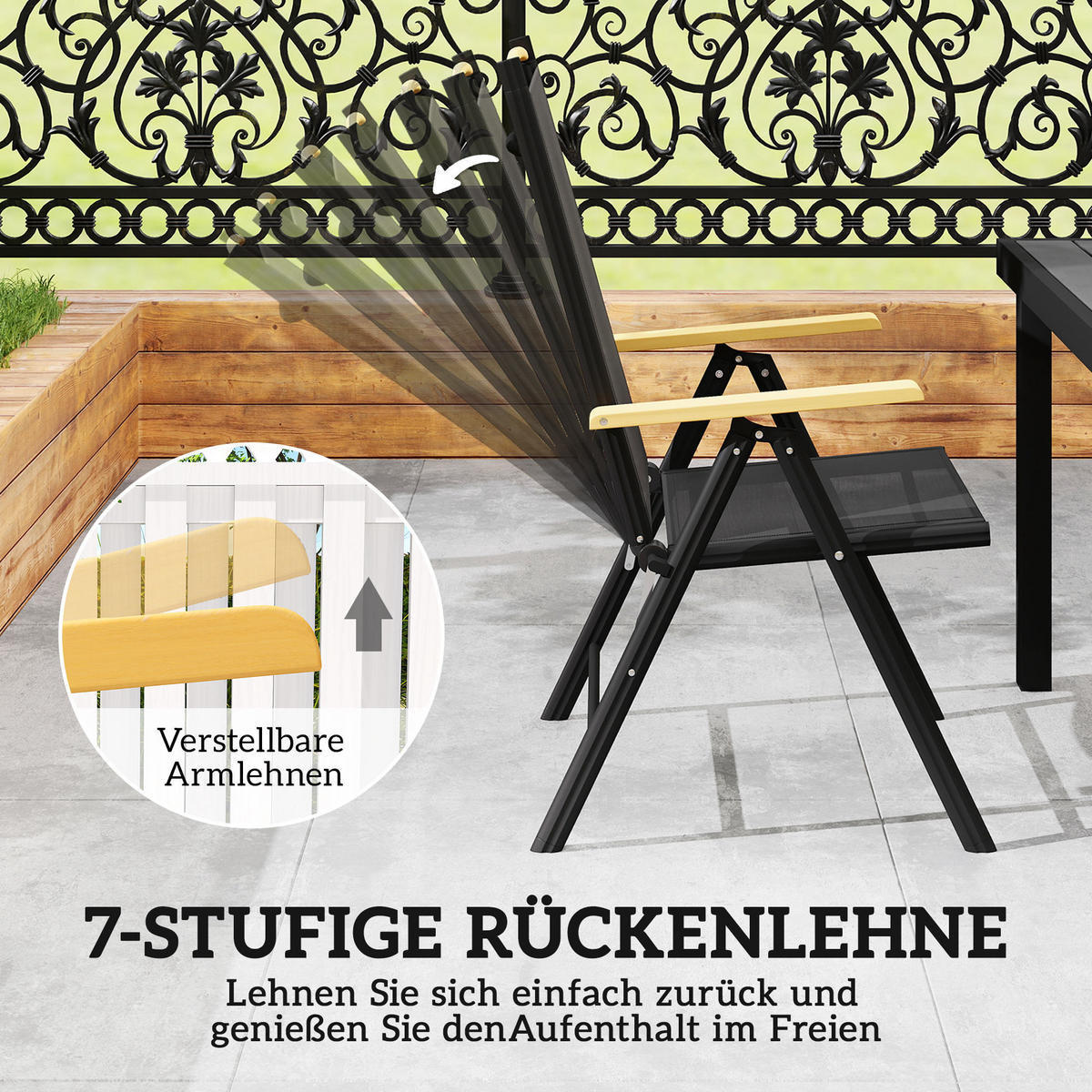 GARTENMÖBEL-SET Schwarz 140.0/90.0/74.0cm - Schwarz, Metall