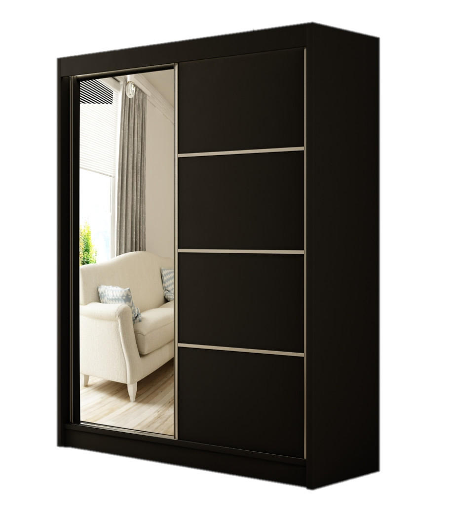 SCHWEBETÜRENSCHRANK Padwa 120 cm mit Spiegel 2-türig, schwarz - Schwarz, Kunststoff (120/215/61cm) - Margaret Hadas24