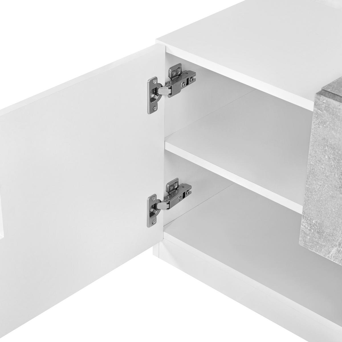 TV-SCHRANK Weiß Zementgrau mit Schublade und Glastür - Weiß, Holzwerkstoff (200/48.5/33cm) - FLIEKS
