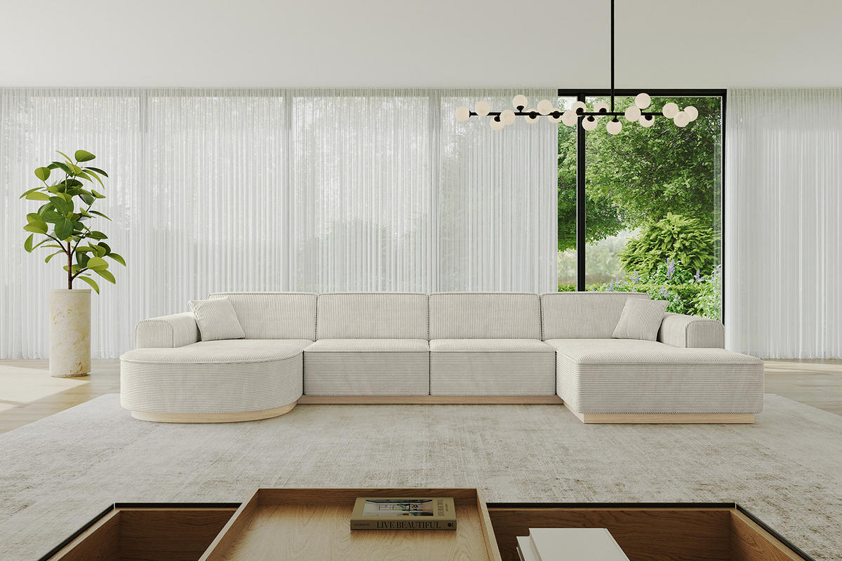WOHNLANDSCHAFT ARRIO-U2 303x171x83 cm Creme - Ecru/Creme, Holzwerkstoff/Textil (388/83/171cm) - ALTDECOR