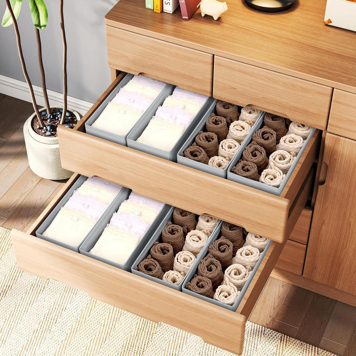 SCHUBLADEN Organizer für Kleiderschrank, 12-teiliges Set Grau - Grau, Textil (15/9/30cm)
