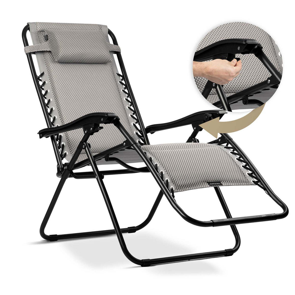 GARTEN-RELAXSESSEL Klappbarer mit Kissen, Grau - Grau, Metall (60/107/160cm)