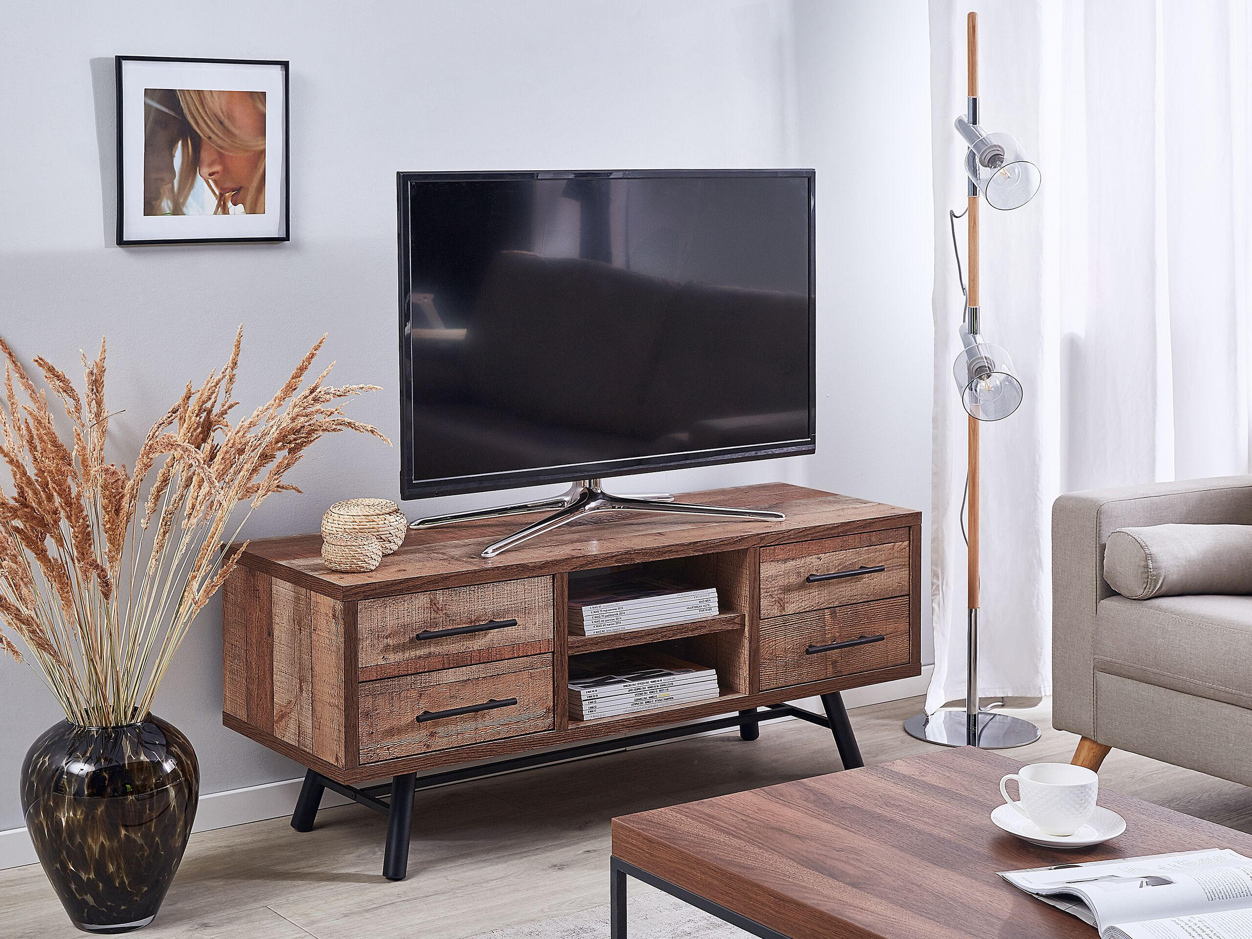 TV-MÖBEL Hellbraun, Schwarz ATLANTA 40/127/51 cm - Hellbraun, Holzwerkstoff (127/51/40cm) - Beliani