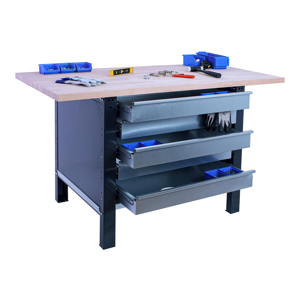 WERKBANK Buffalo Wood mit 5x Schublade HxBxT 86,5 x 120 x 75 cm Traglast 1000 kg Anthrazit - Anthrazit, Metall (120/86.5/75cm) - PROREGAL