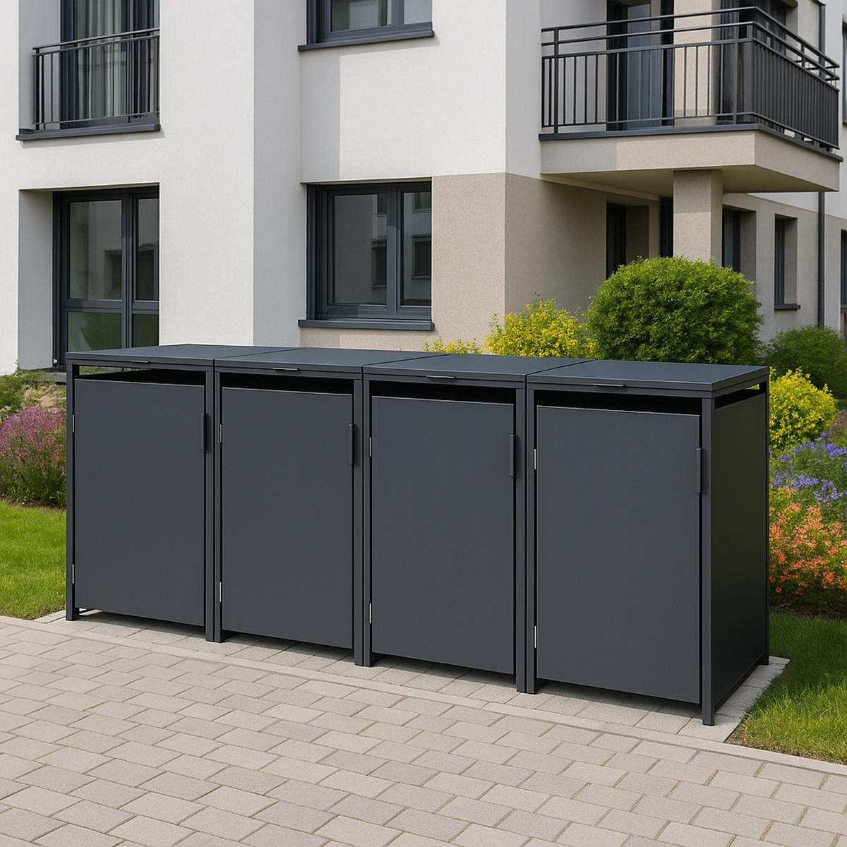 MÜLLTONNENVERKLEIDUNG Dublin - Mülltonnenbox für 4 - , Stahl verzinkt, anthrazit - Grau, Metall (264/116/80cm) - TPFGarden