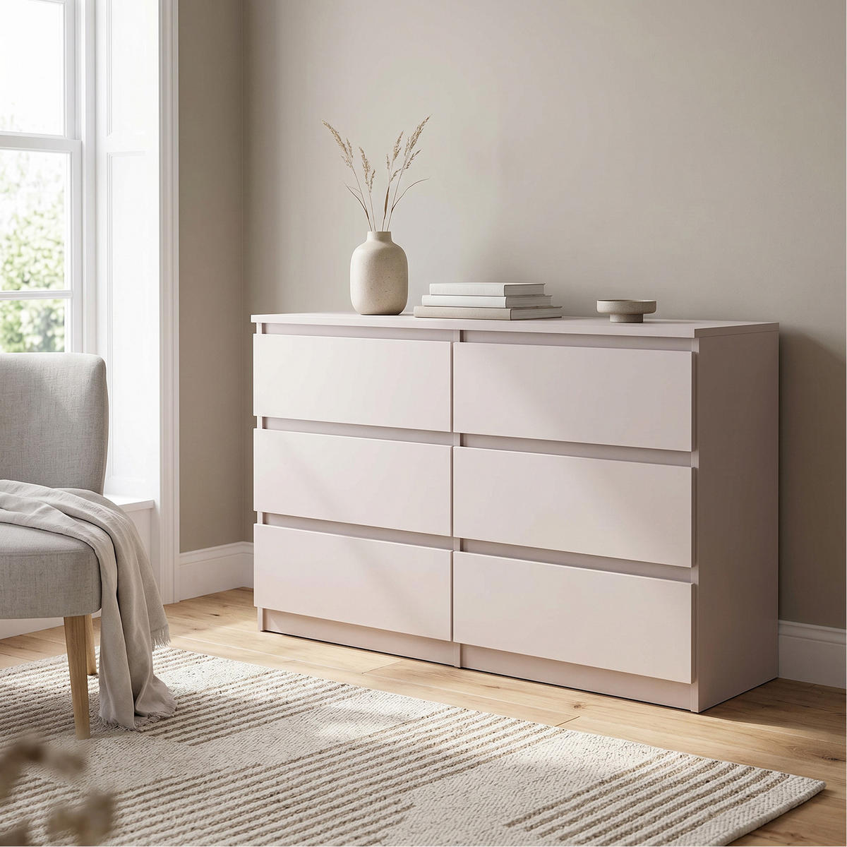 KOMMODE NUDO 138,5/78,5/39cm mit 6 Schubladen Türen Kaschmir - Kaschmir, Holzwerkstoff (138.5/78.5/39cm) - MASSENO