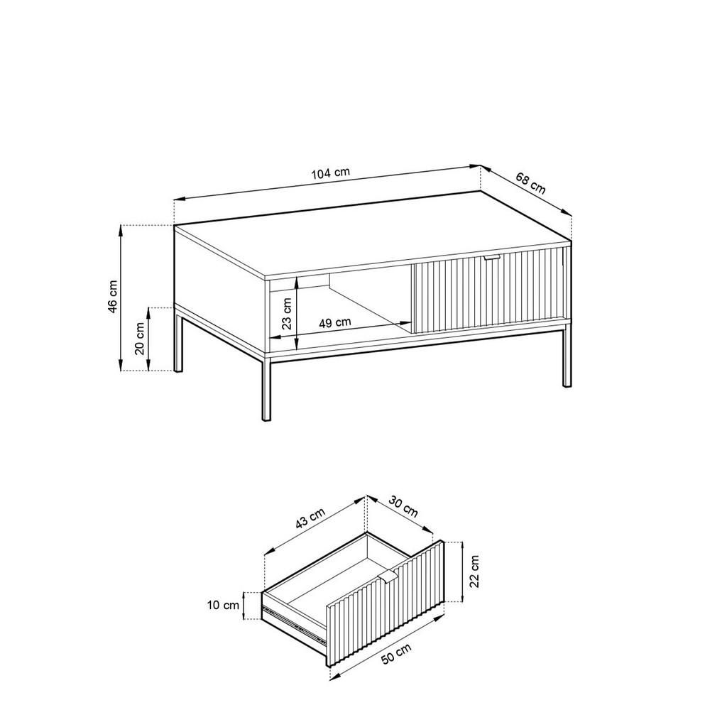 Thumbnail - Ravio Couchtisch, Schwarz, Holzwerkstoff, 1 Fächer, 2 Schubladen, 104x46x68 cm, Wohnzimmer, Wohnzimmertische, Couchtisch...