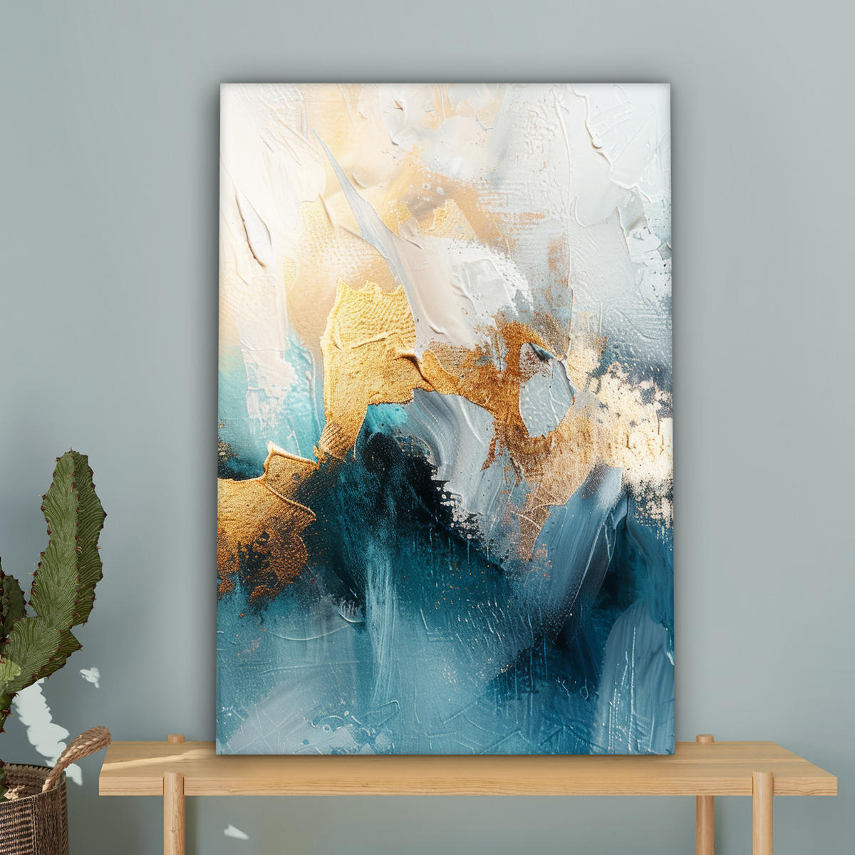 LEINWANDBILD Abstrakt - Kunst - Gold - Blau 40x60 cm - Petrol, Textil (40/60cm) - MuchoWow