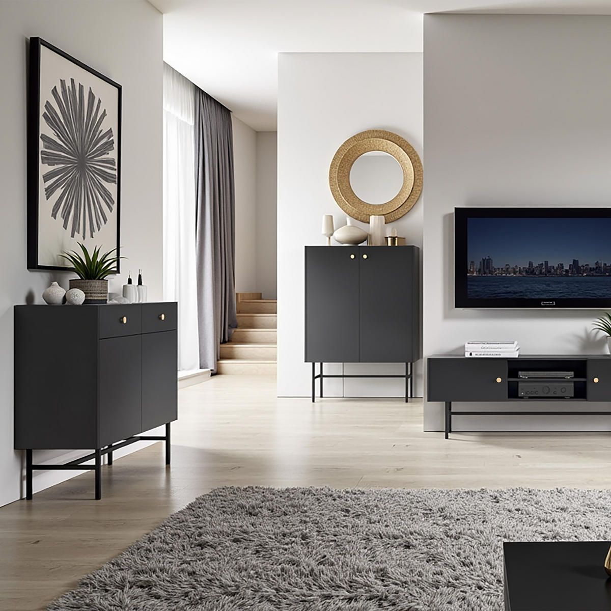 KONSOLENTISCH Dalia mit 1 Schublade und Metallbeinen, Schwarz - Schwarz, Holzwerkstoff/Metall (39/93/79cm) - Beautysofa