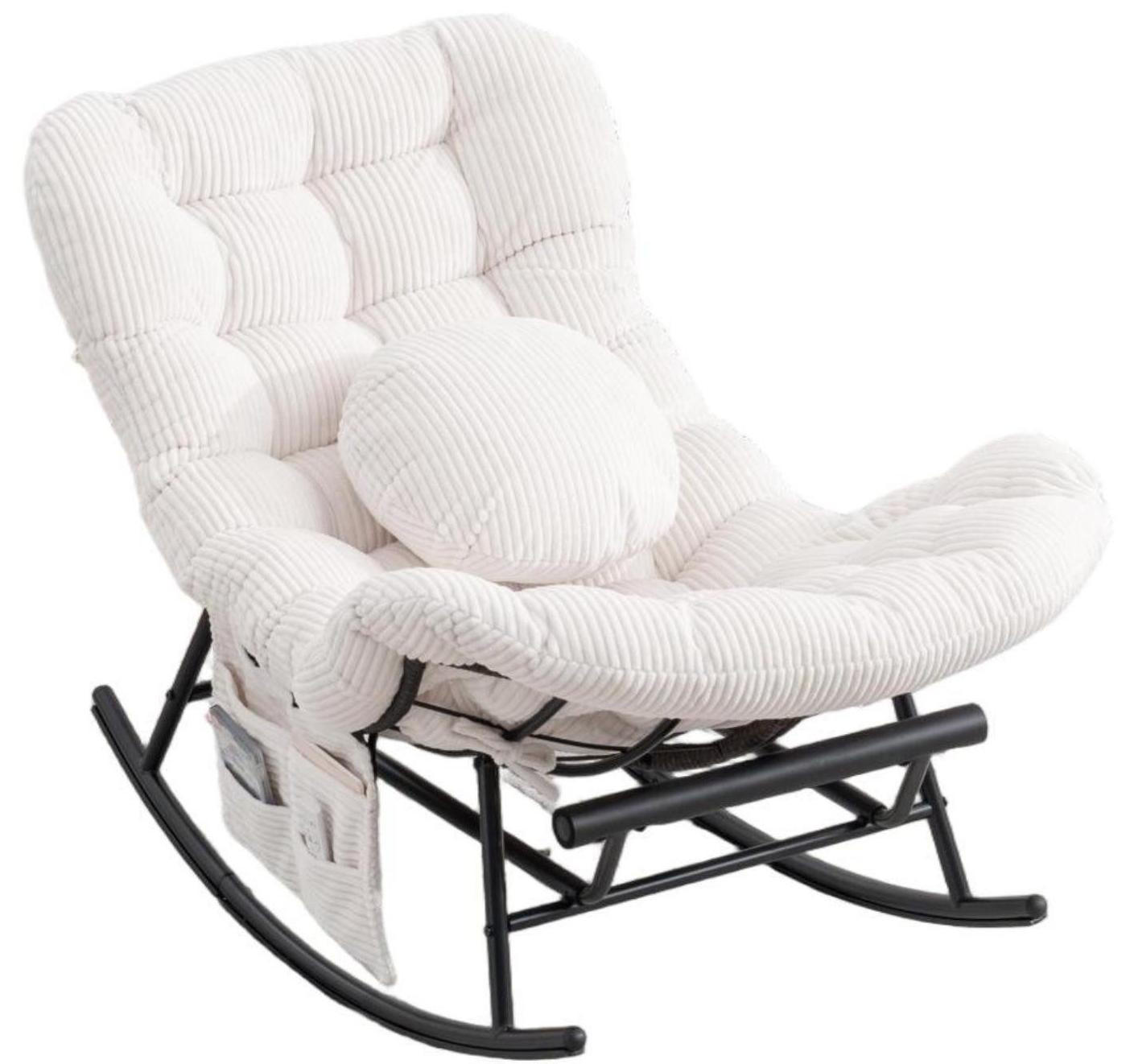 SCHAUKELSTUHL mit Fußstütze,Schaukelsessel XXL Rattanstuhl mit Kissen, Cord, Beige - Beige, Textil (90/78/150cm) - LVHOM