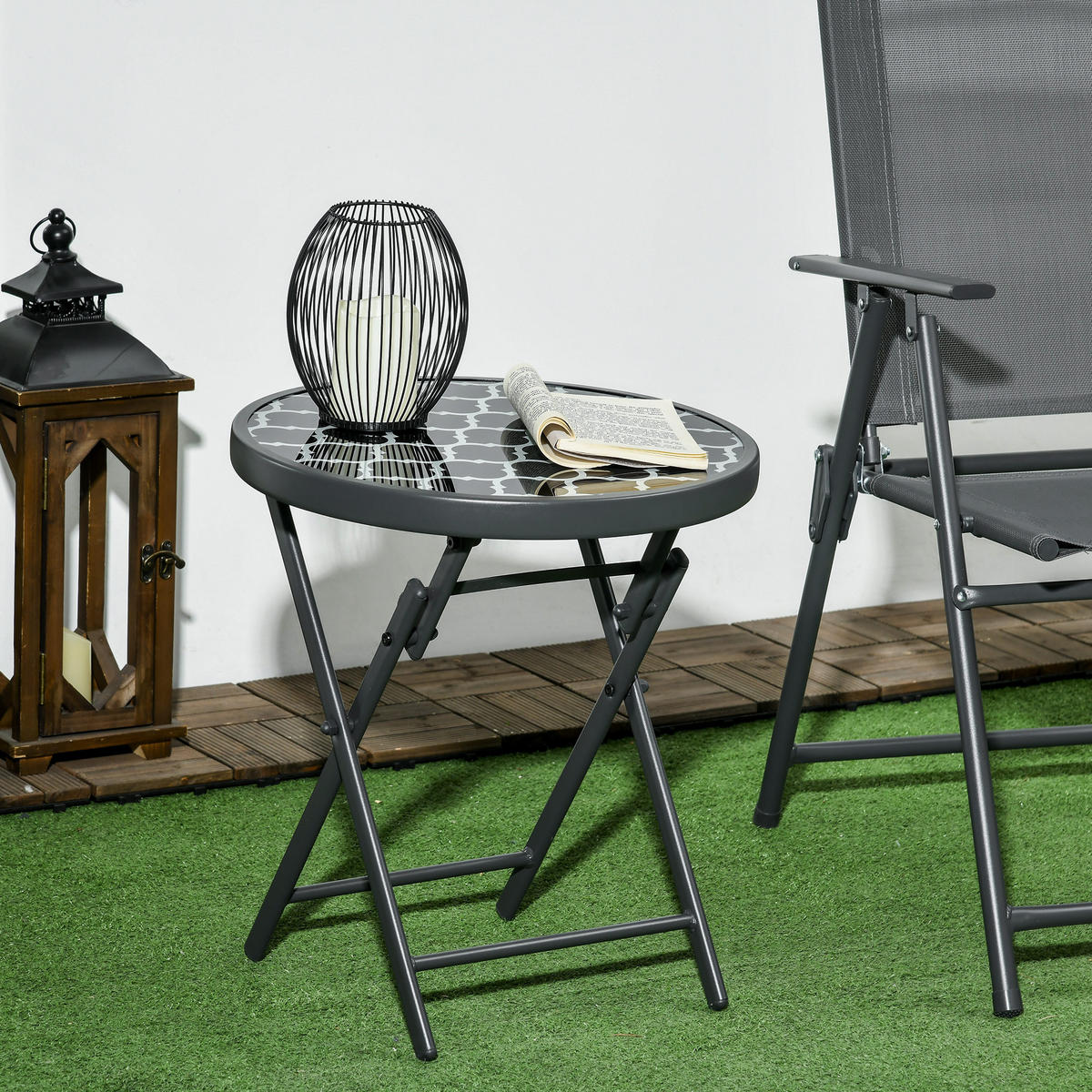 BEISTELLTISCH, Schwarz, Metall, Glas - Schwarz, Glas/Metall (45/45/50cm) - Outsunny