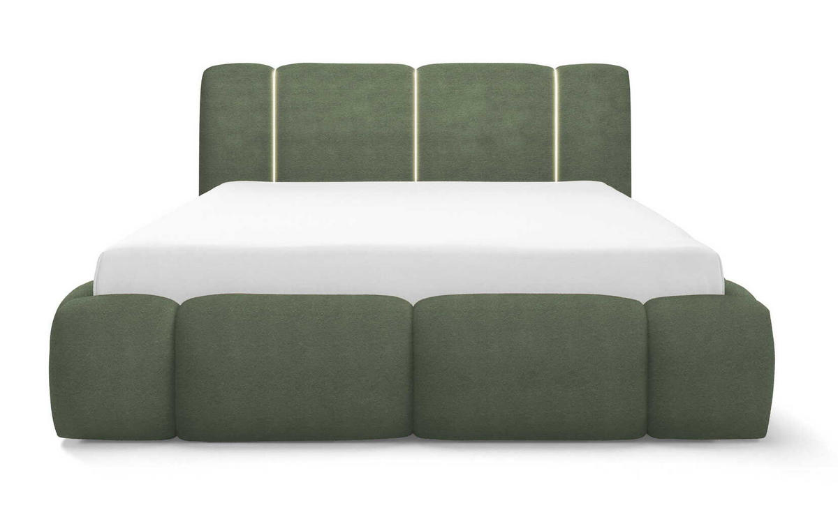 DOPPELBETT 160x200 Avelin mit Bettkasten, LED, Bouclé, Grün - Grün, Holz/Metall (160/200cm) - Emporius